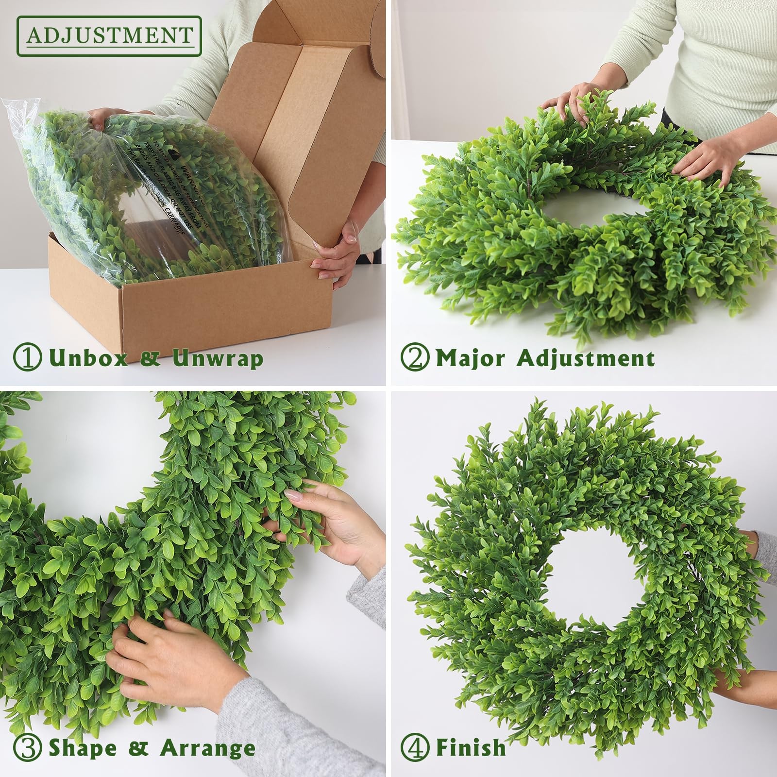26″ Artificial Boxwood Wreath for Front Door – Large Faux Plant Fake Greenery…
