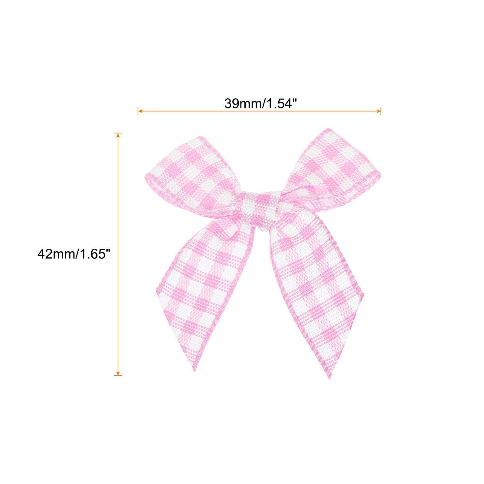 Mini Gingham Ribbon Bows Checkered Fabric Satin Craft Pink White 1.5″ 30 PCS