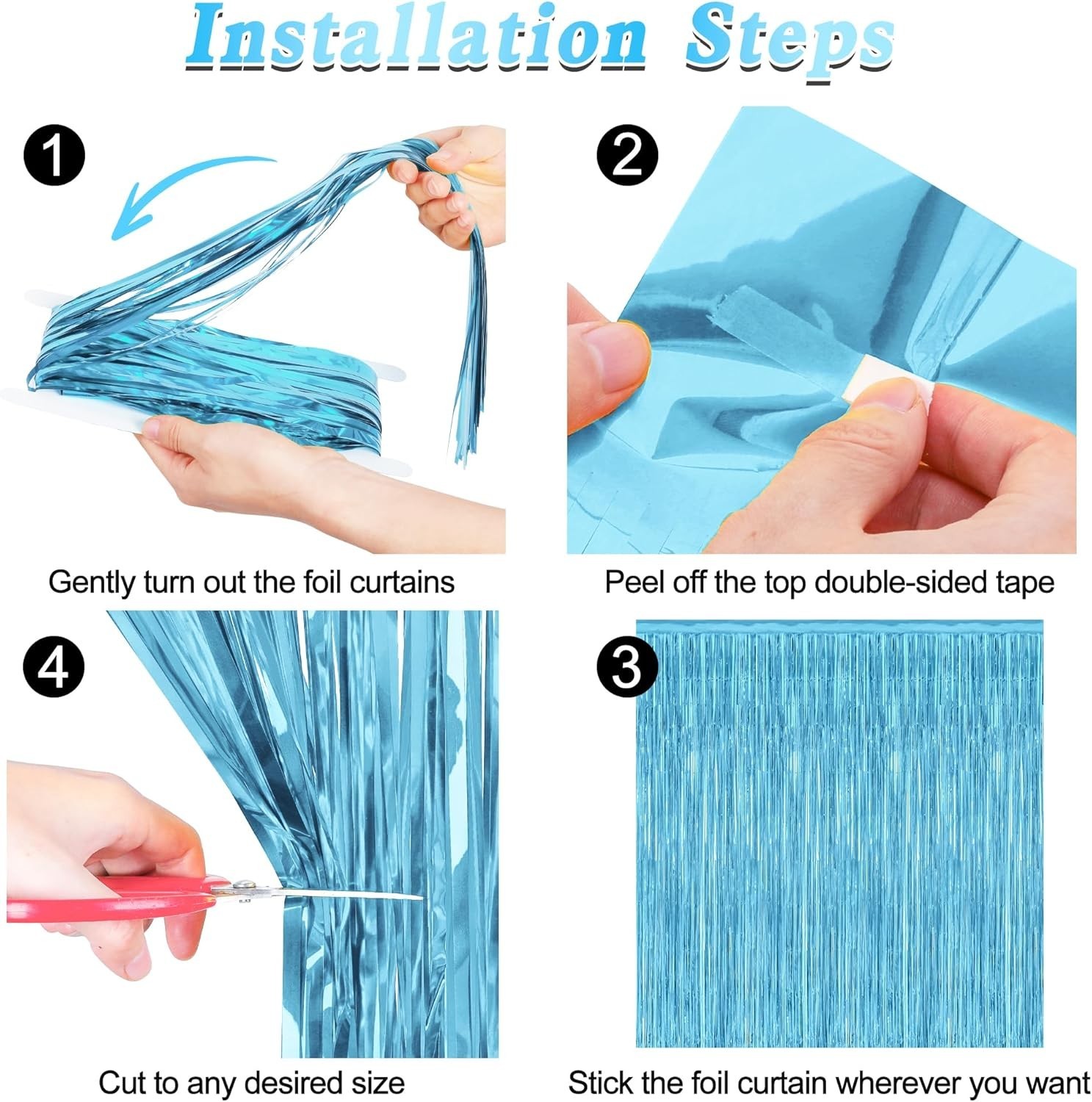 2 Pack Winter Wonderland Backdrop Curtains – Reflective Sky Blue Tinsel
