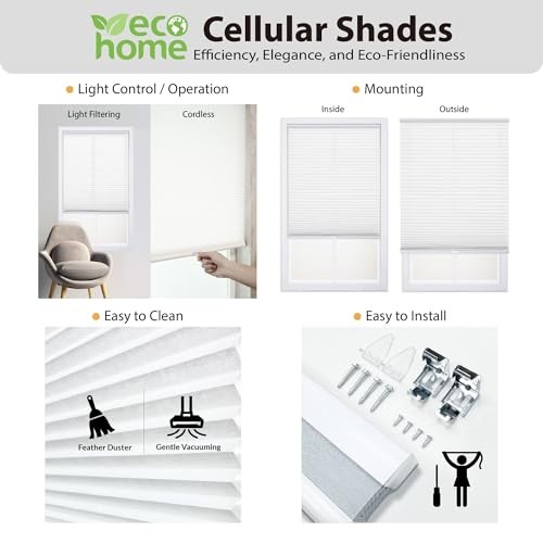 Cordless 1″ Light Filtering Cellular Shade 46″W x 72″H White