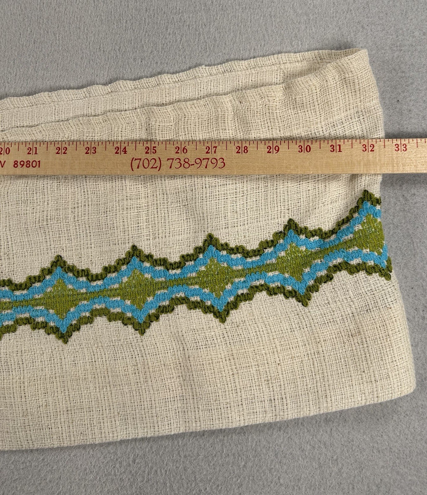 VTG JC Penny Embroidered Cafe Curtains & Valance Set Blue Green MCM 70’s Groovy