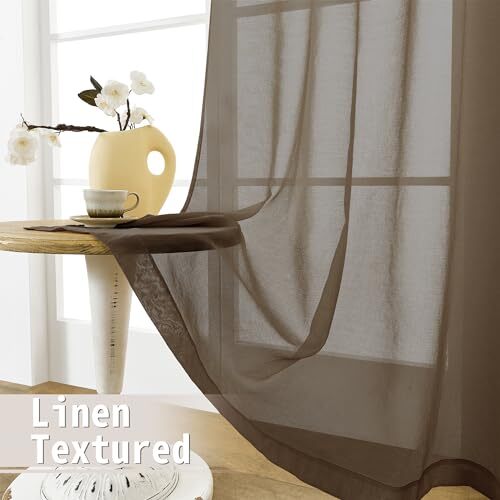 Sheer Door Curtain Closet Linen Textured Curtains Sheer 54″W x 72″L Brown