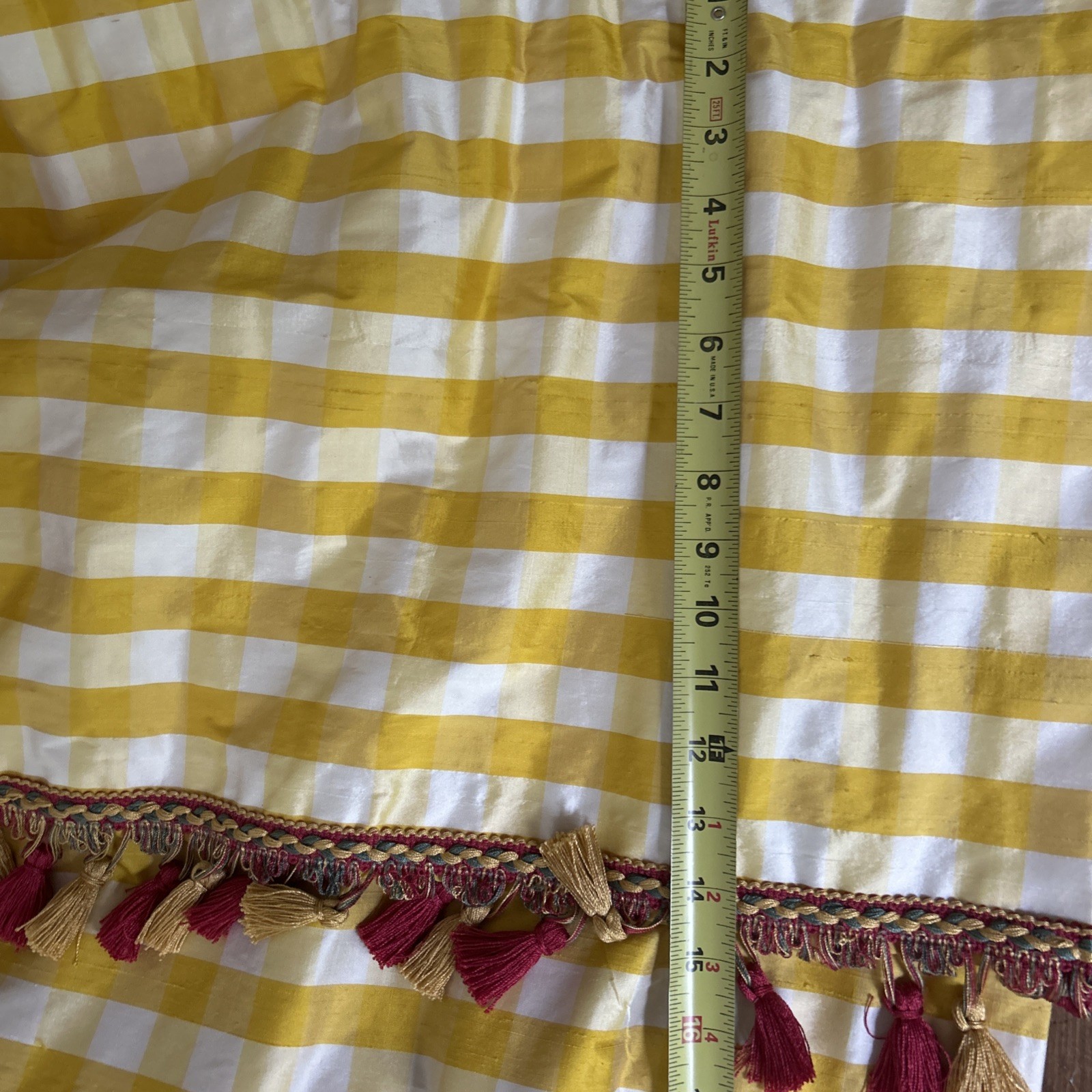 Pair Decorator Custom Made Striped Check Silk Taffeta Tassel Trim Lined