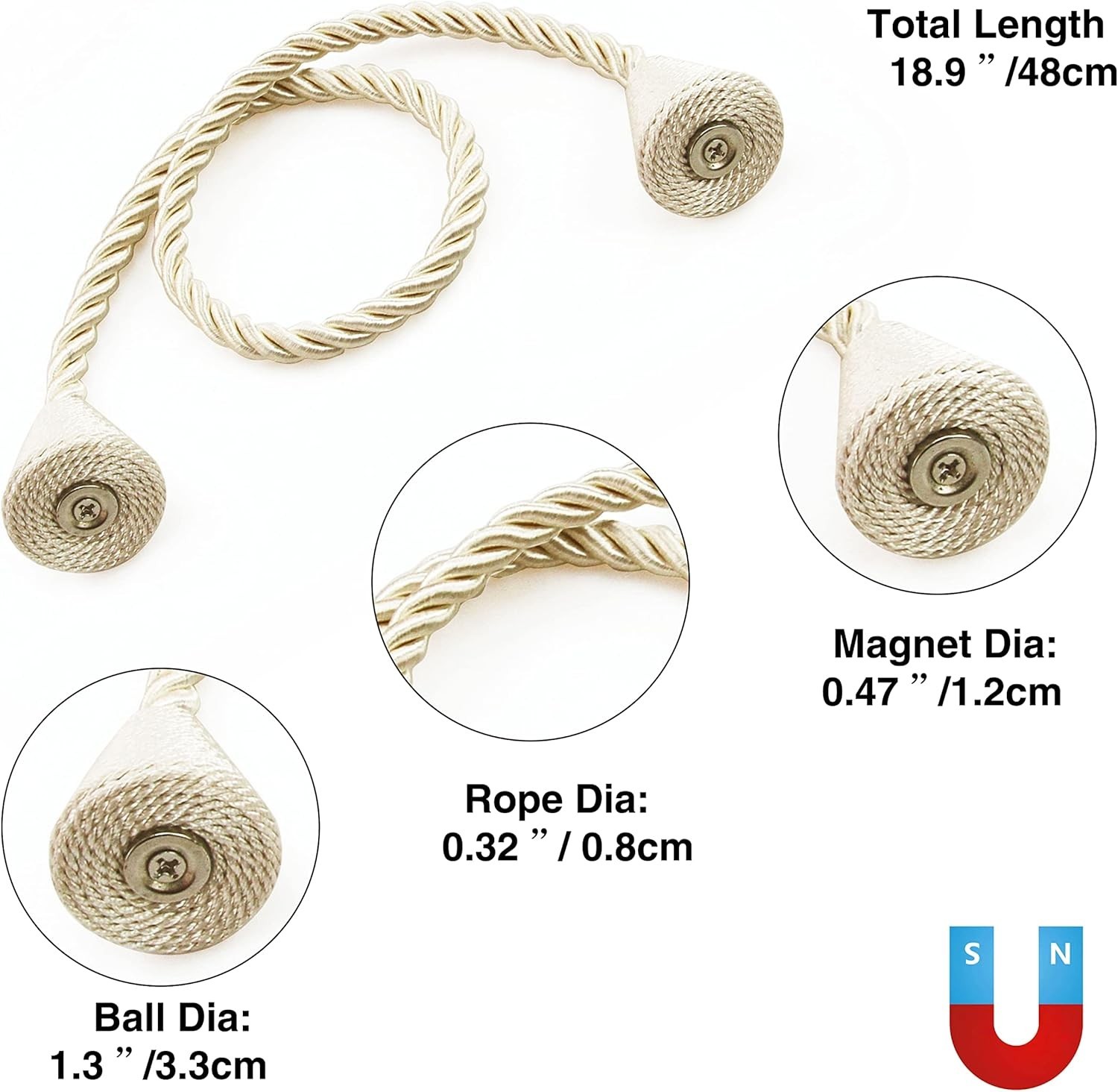 2 Pack Magnetic Curtain Tiebacks Rope Modern Handmade Curtain Tie Backs Decor…