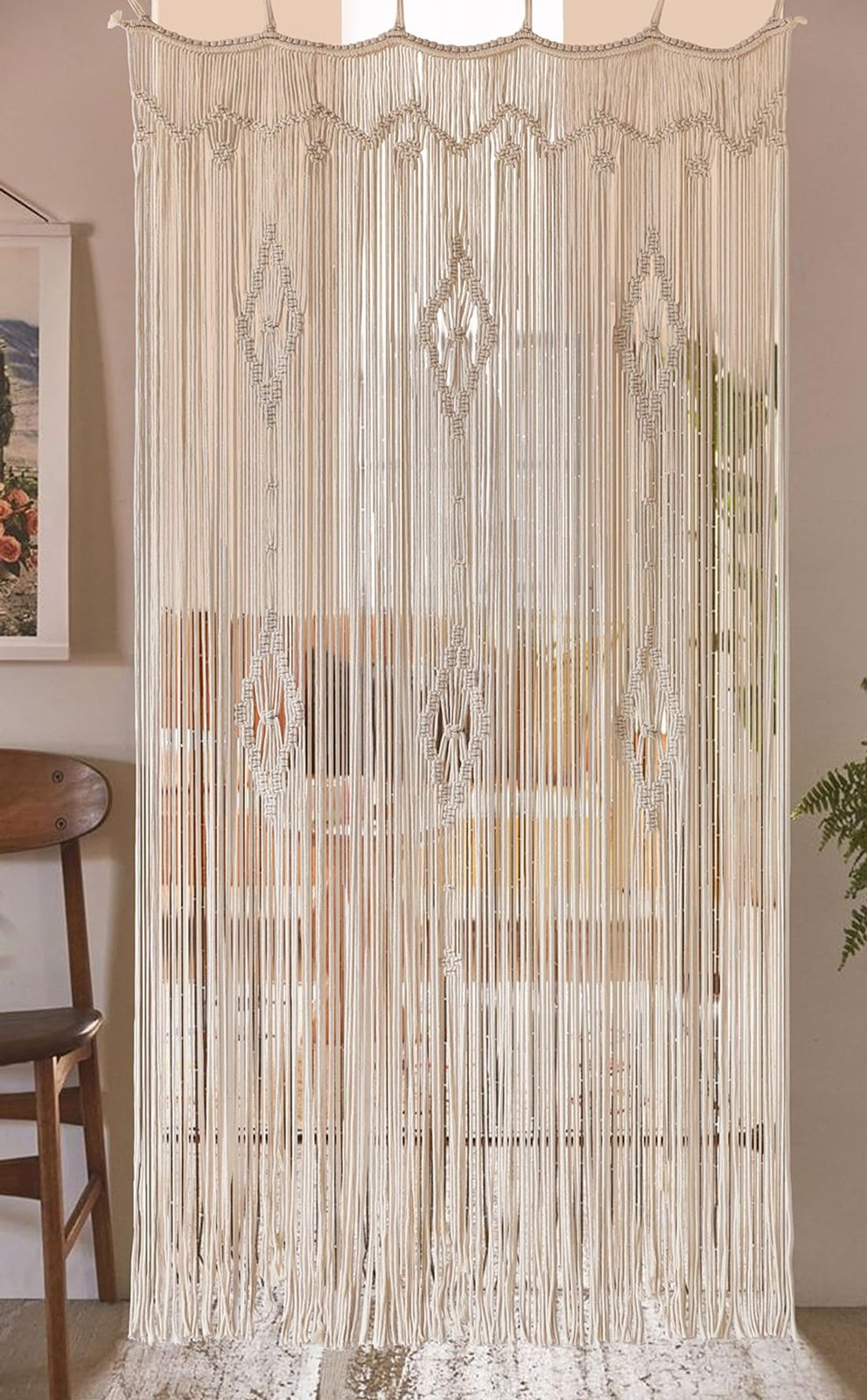 Macrame Curtain Long Cotton Window Panel Boho Curtains for Bedroom Wedding Ba…