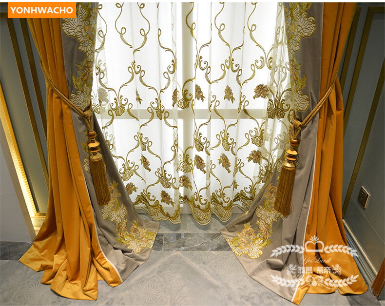 upscale embroidery thick velvet orange cloth blackout curtain valance B408