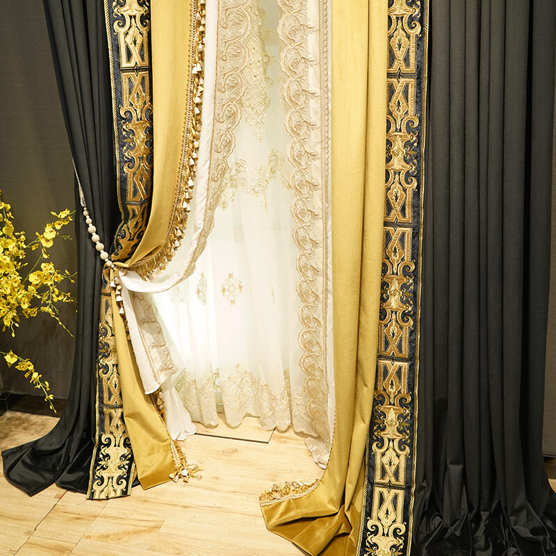 Gorgeous Retro post-modern black velvet thick cloth blackout curtain drape C1764