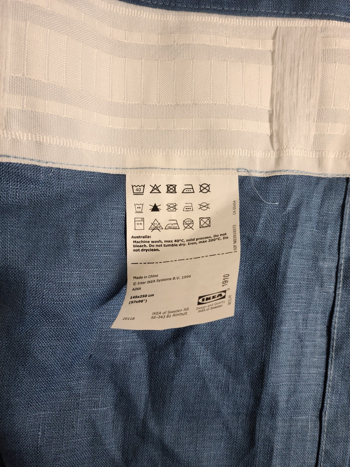 IKEA Aina Solid Blue 100% Linen Pair of Curtains 57 X 98″