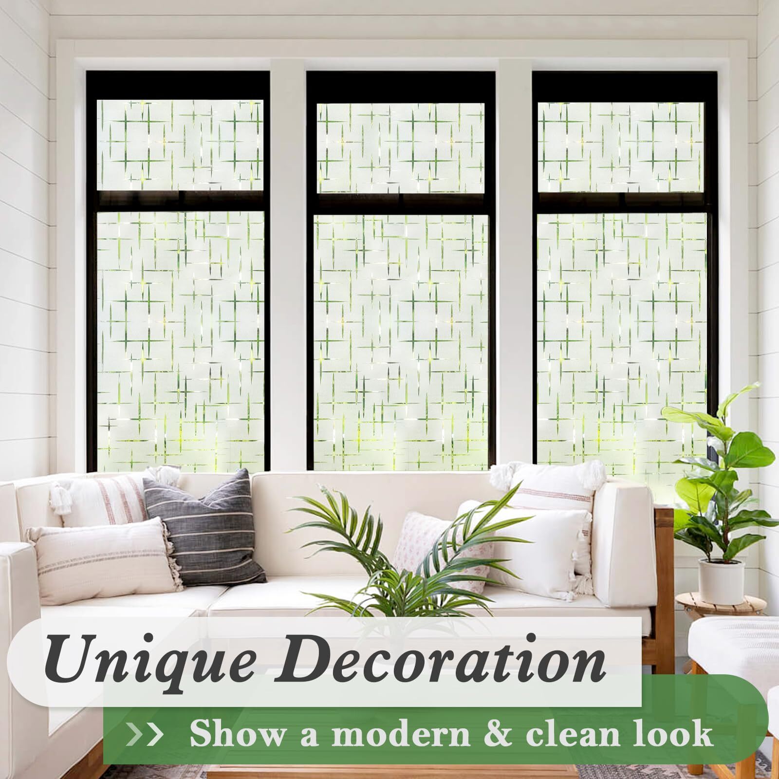 Rabbitgoo Cross Frosted Window Privacy Film Static Cling Decorative Stickers