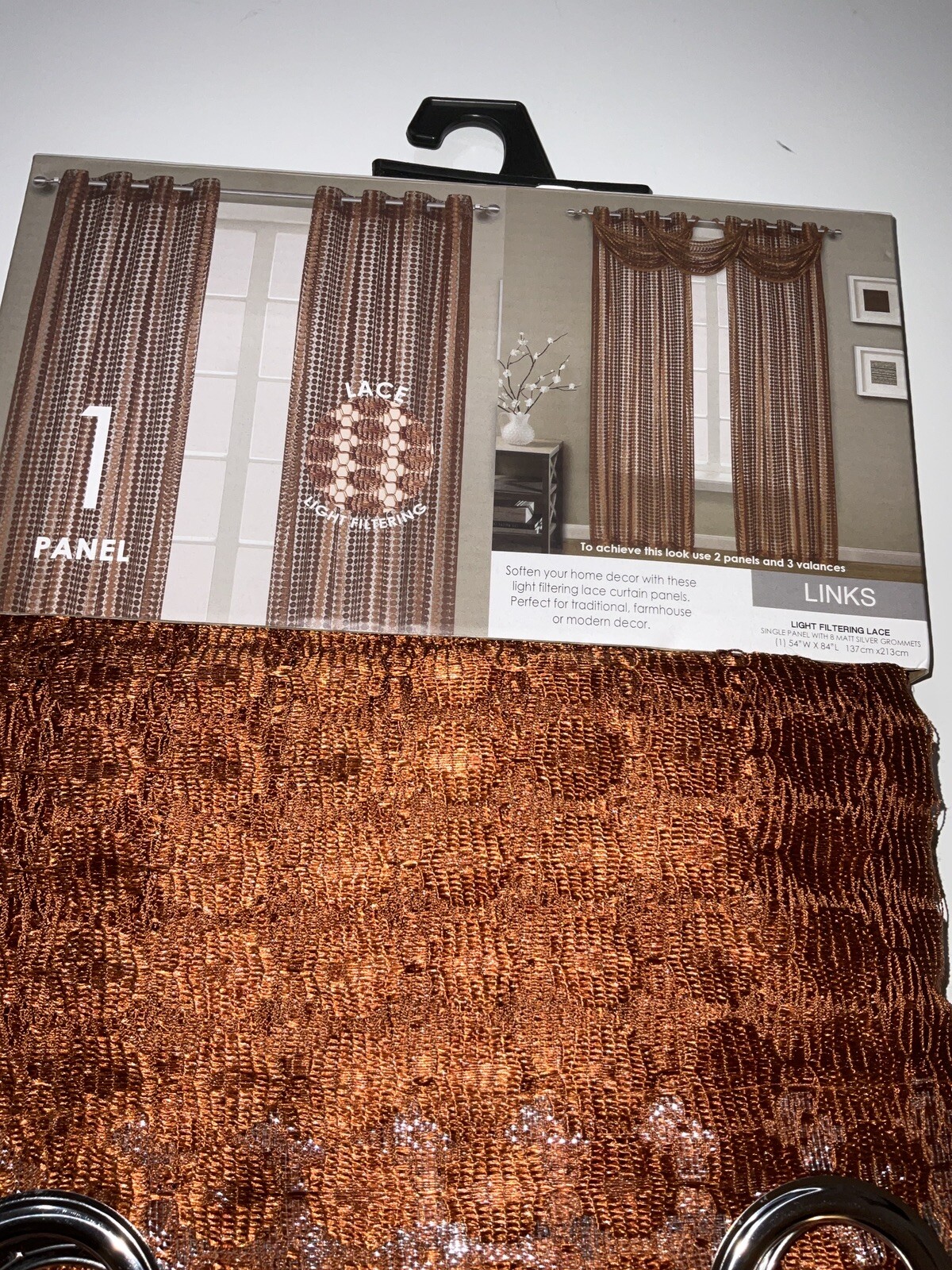 Links Light Filtering Lace (1) Panel Rust 54×84” Grommet Top