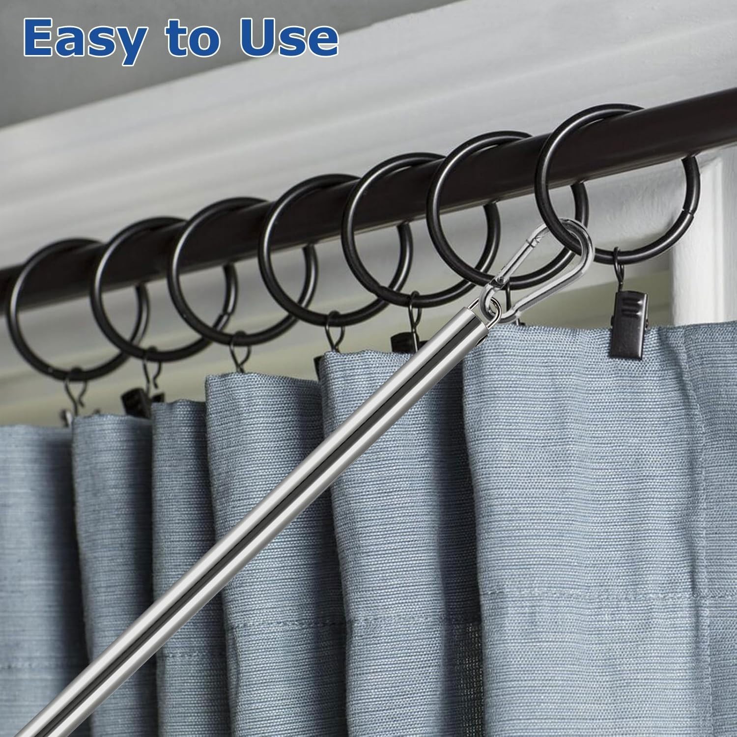 Curtain Pull Wand Drapery Rod 2 Pack Adjustable Stainless Steel Silver