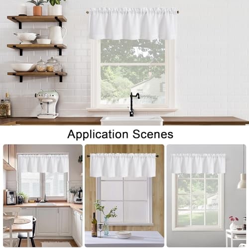 Valance for Windows, Light Filtering Faux Linen 60″W x 14″L (Pack of 1) White