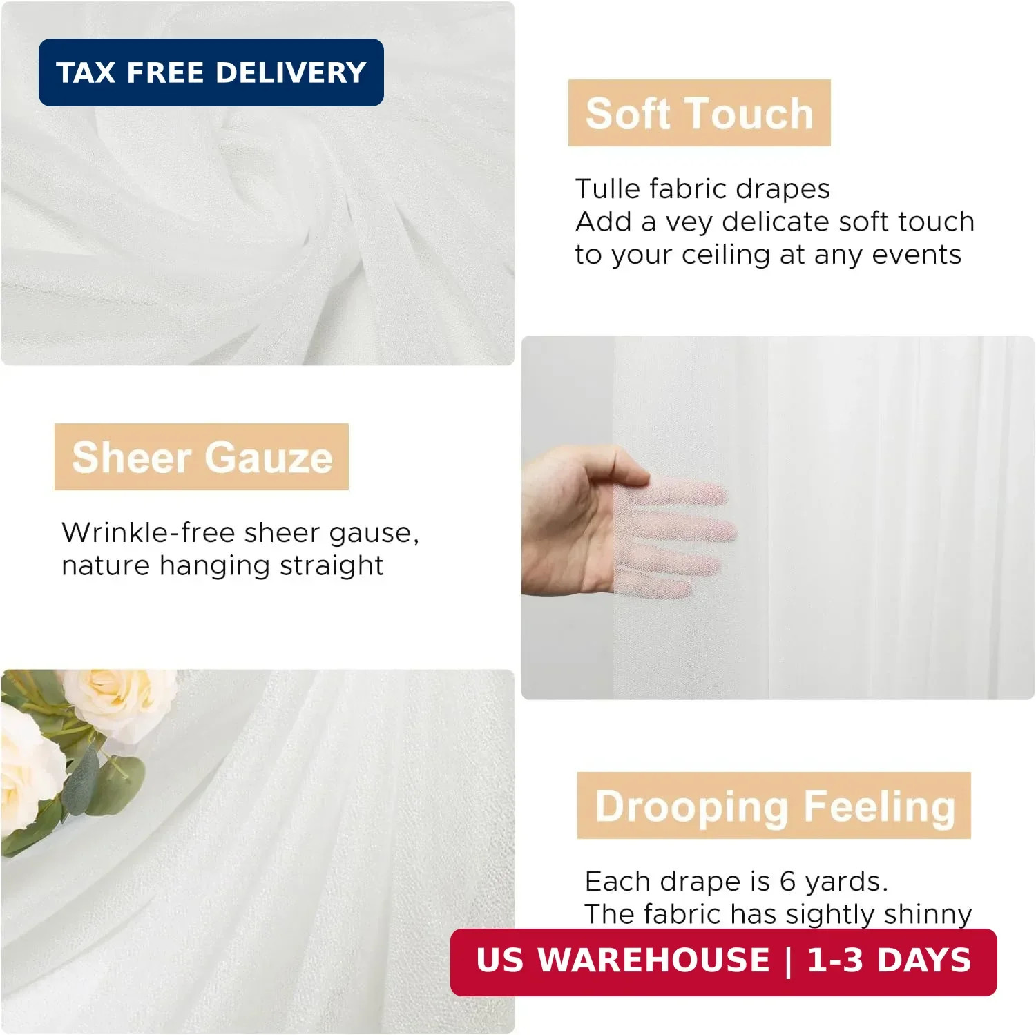 28.7″ x 20FT Ivory Wedding Arch Draping Fabric Sheer Backdrop for Ceremony