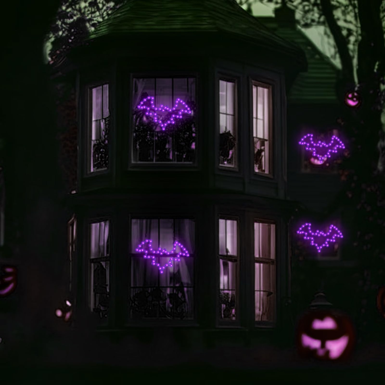 Halloween Decorations, 2 Pack Bat Window Lights, 8 Modes Battery Operated
