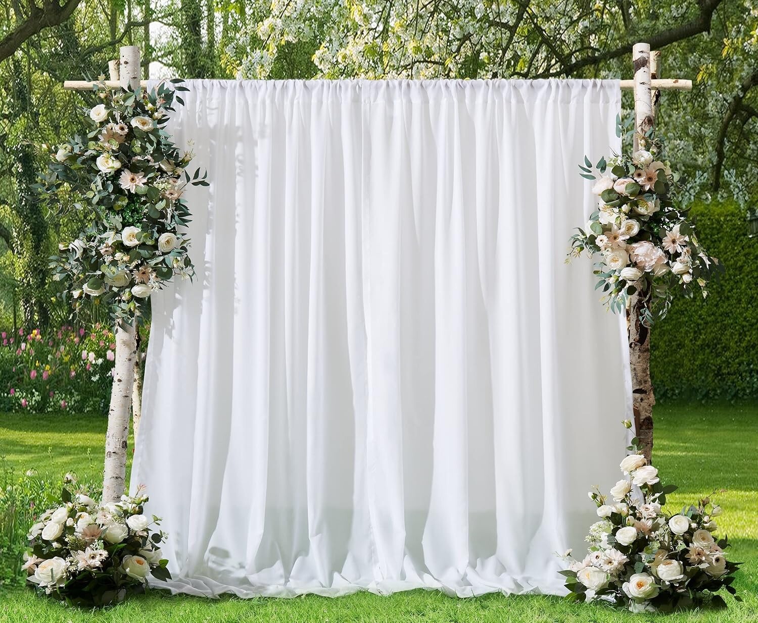 Warm Home Designs 7 Feet Long White Backdrop Curtains. Pair of 52 x 84 Chiffon