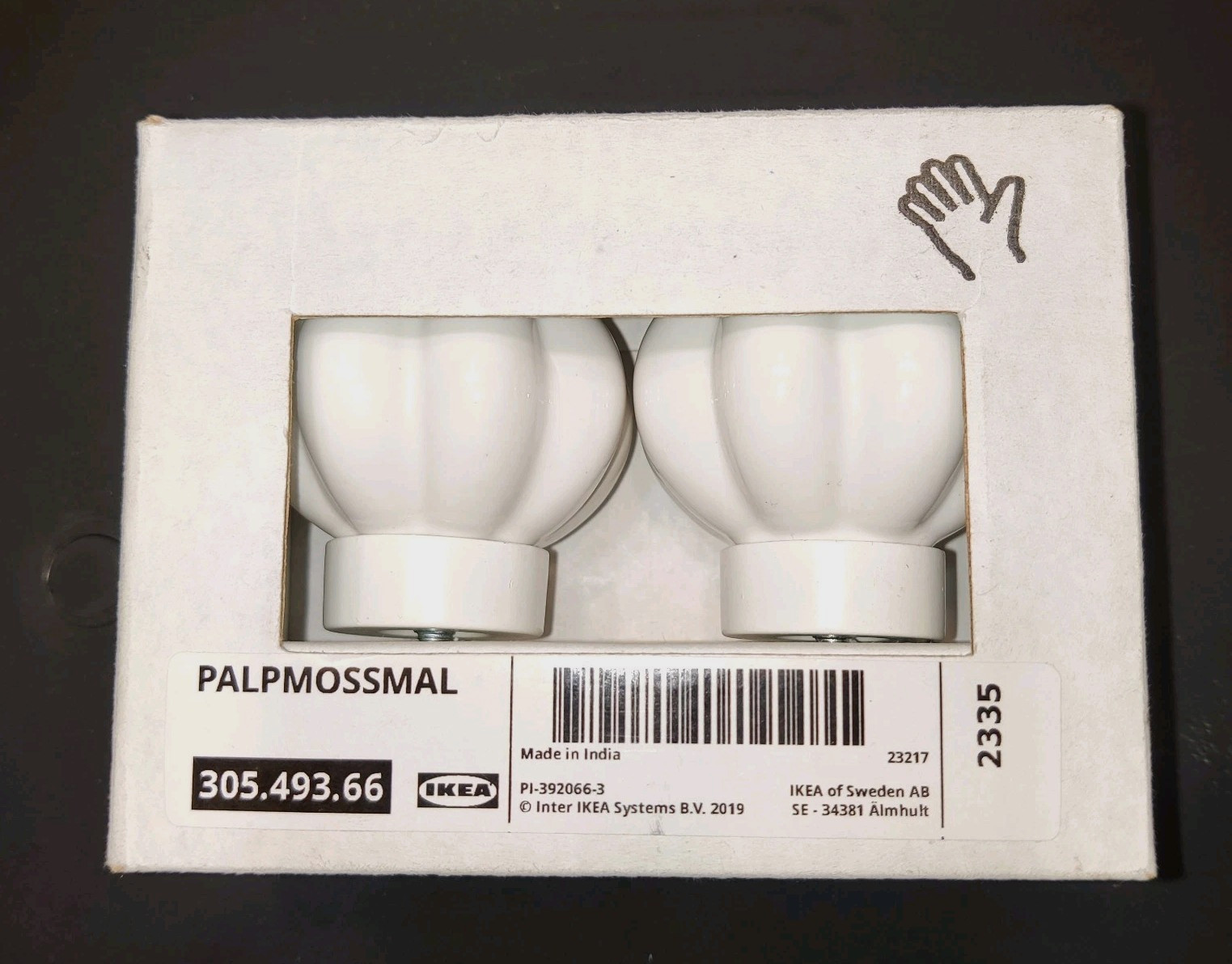 Ikea PALPMOSSMAL Pair of White Curtain Rod Finials Ceramic 305.493.66 Set of 2