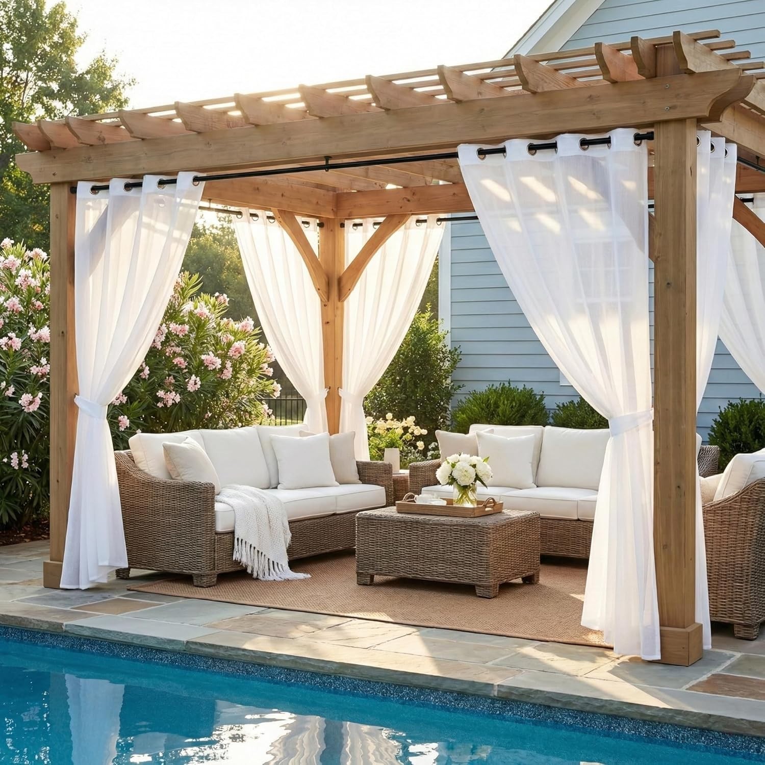 Soft White Sheer Curtain Panels for Living Room & Patio, 54×84 inch, Waterproof