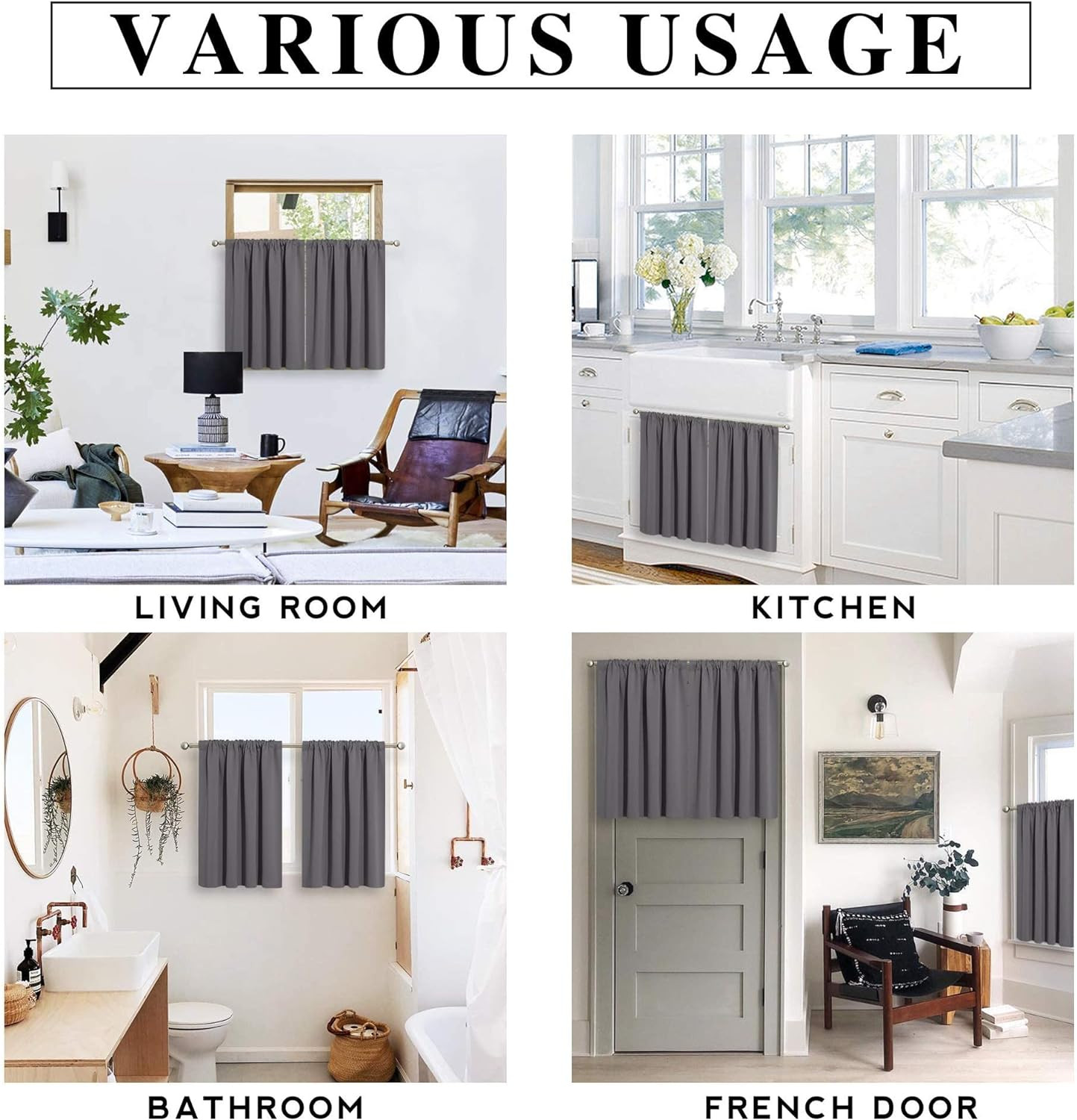 Blackout Curtains 42″ x 36″ Grey 2 Panels Short Window Thermal Insulated