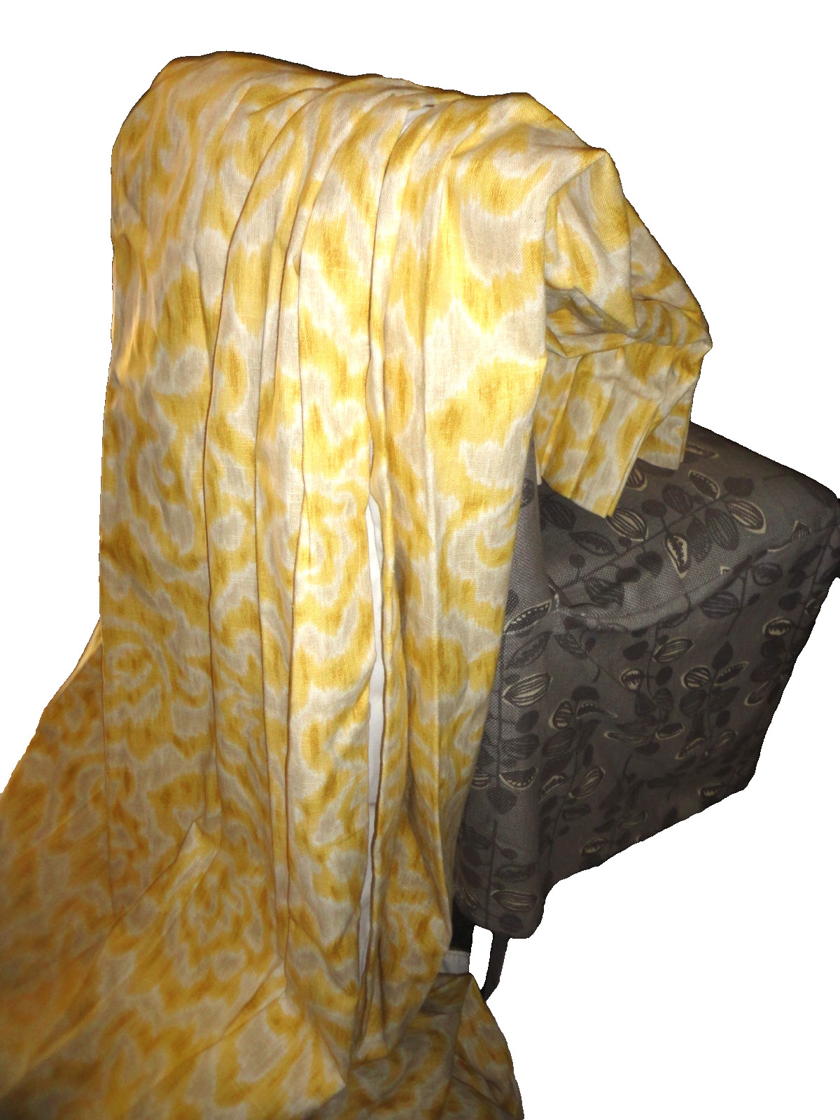 Smih & Noblee yellow Ikat linen look (2) PINCH PLEATED DRAPERY PANELS 65X114