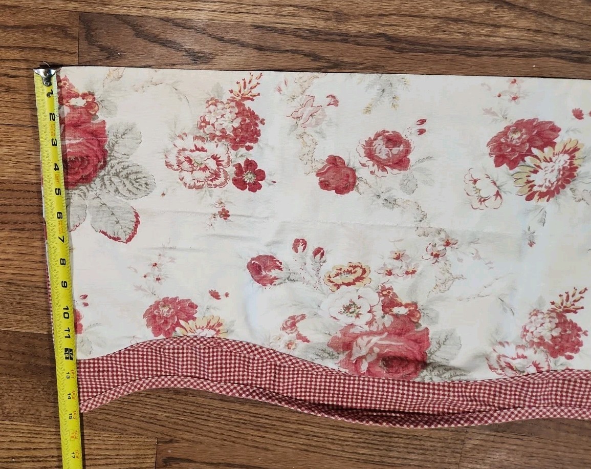 Waverly NORFOLK ROSES Red Gingham Layered Scalloped Valance 15 X 76 Cottagecore
