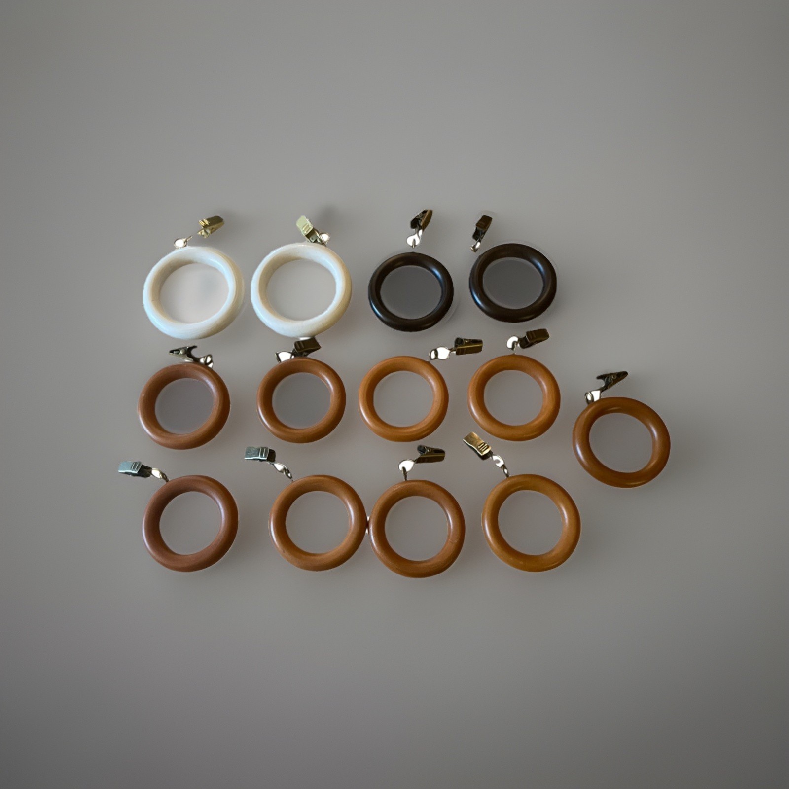 Assorted Wood Curtain Rings With Clips Lot Of 13