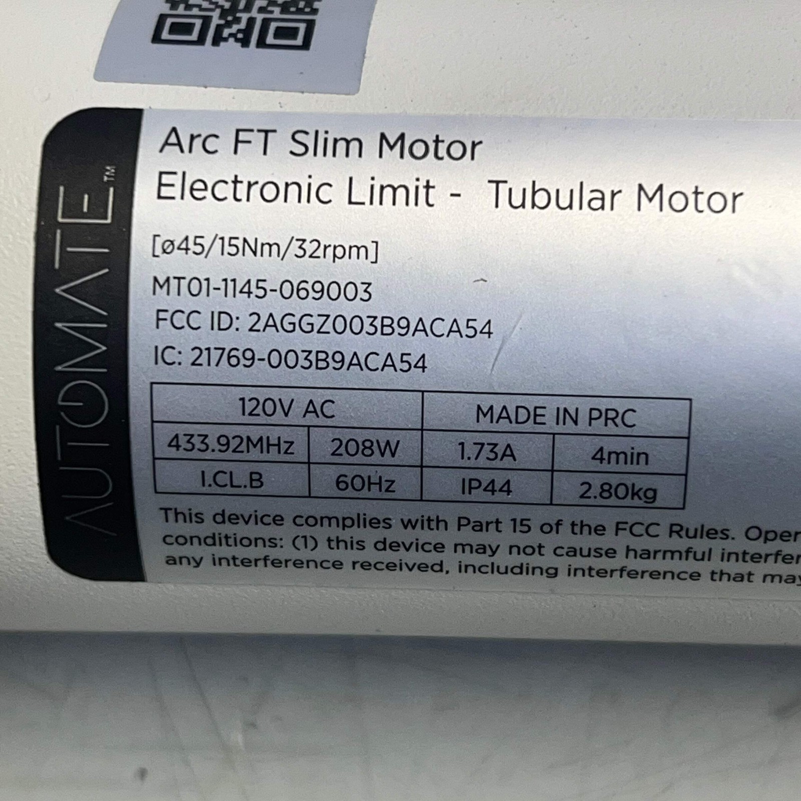 ARC Roll Ease Automate ACRF Fabric Tensioning Motor 15′ White MT01-1145-069003