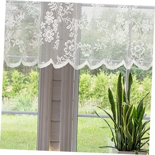 Sheer Lace Valance for Kitchen Window Mesh Rod 60″W x 18″L (Pack of 1) White