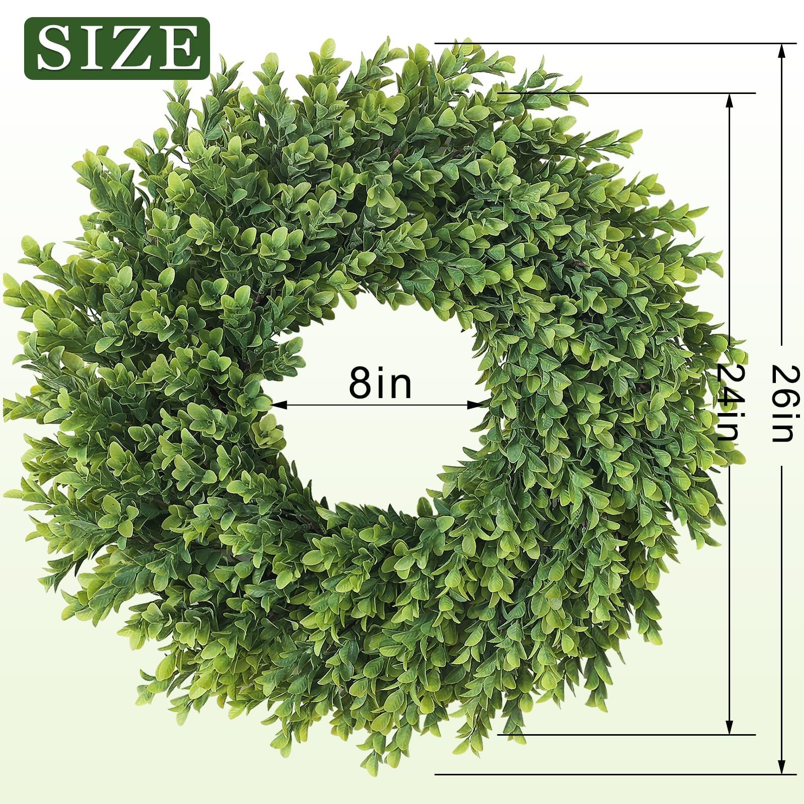 26″ Artificial Boxwood Wreath for Front Door – Large Faux Plant Fake Greenery…