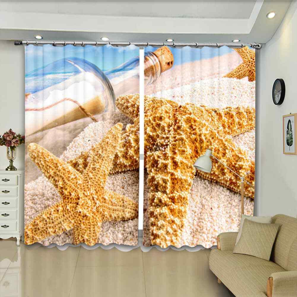 Dreamy seaside and drifting bottle Printing 3D Blockout Curtains Fabric Window