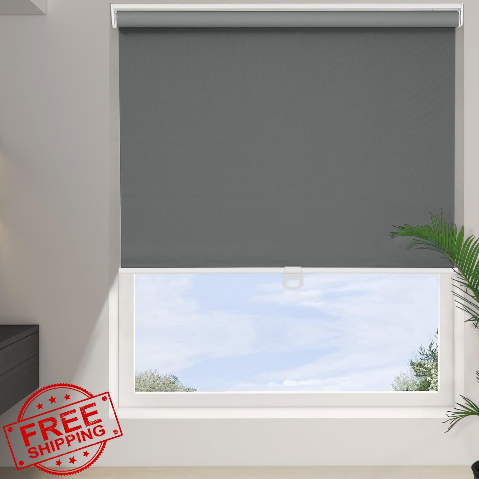 Changshade Cordless Blackout Roller Shade 21.5″W x 72″H Grey UV