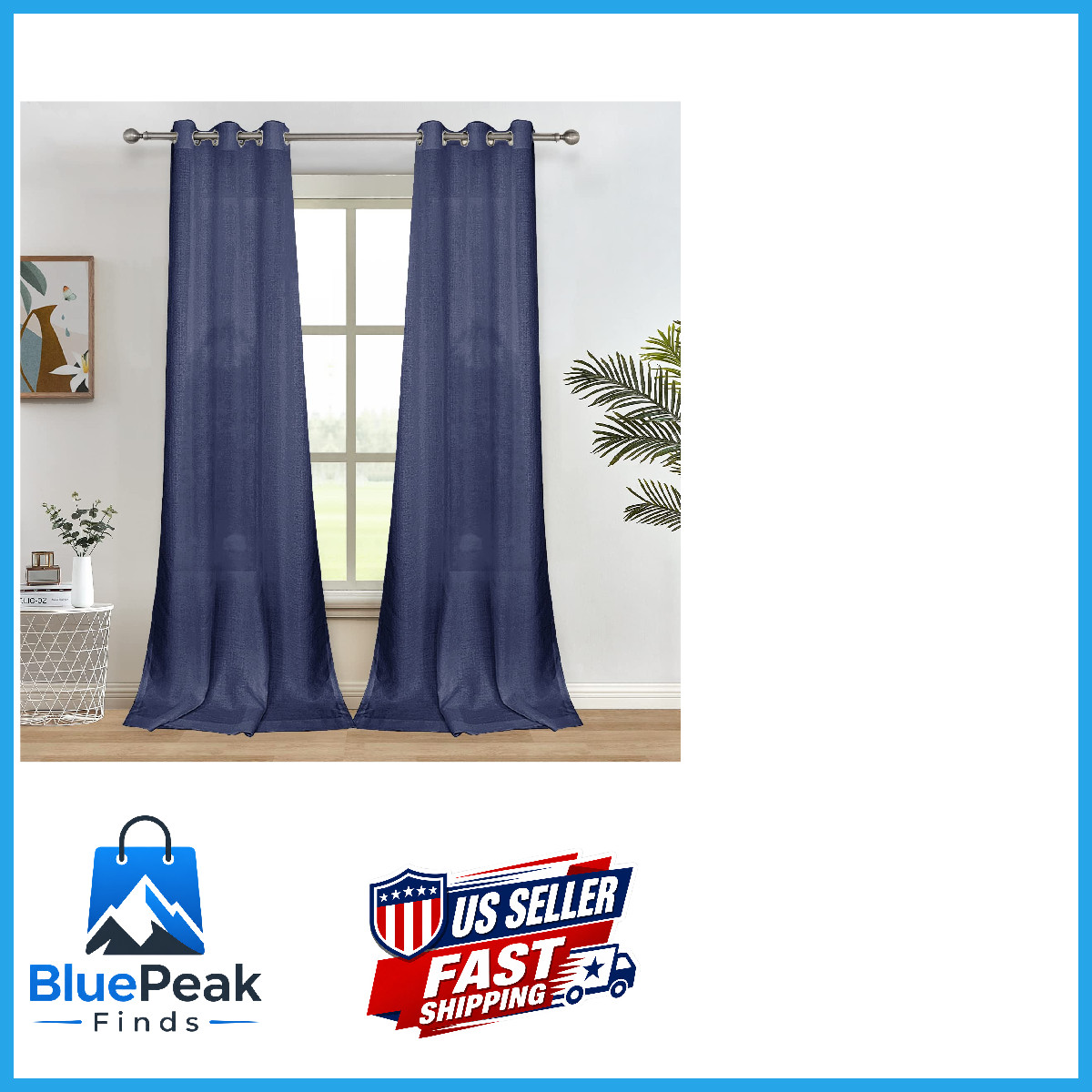 Melodieux Navy Semi Sheer Curtains 96 Inches Long For Small Windows Living Room