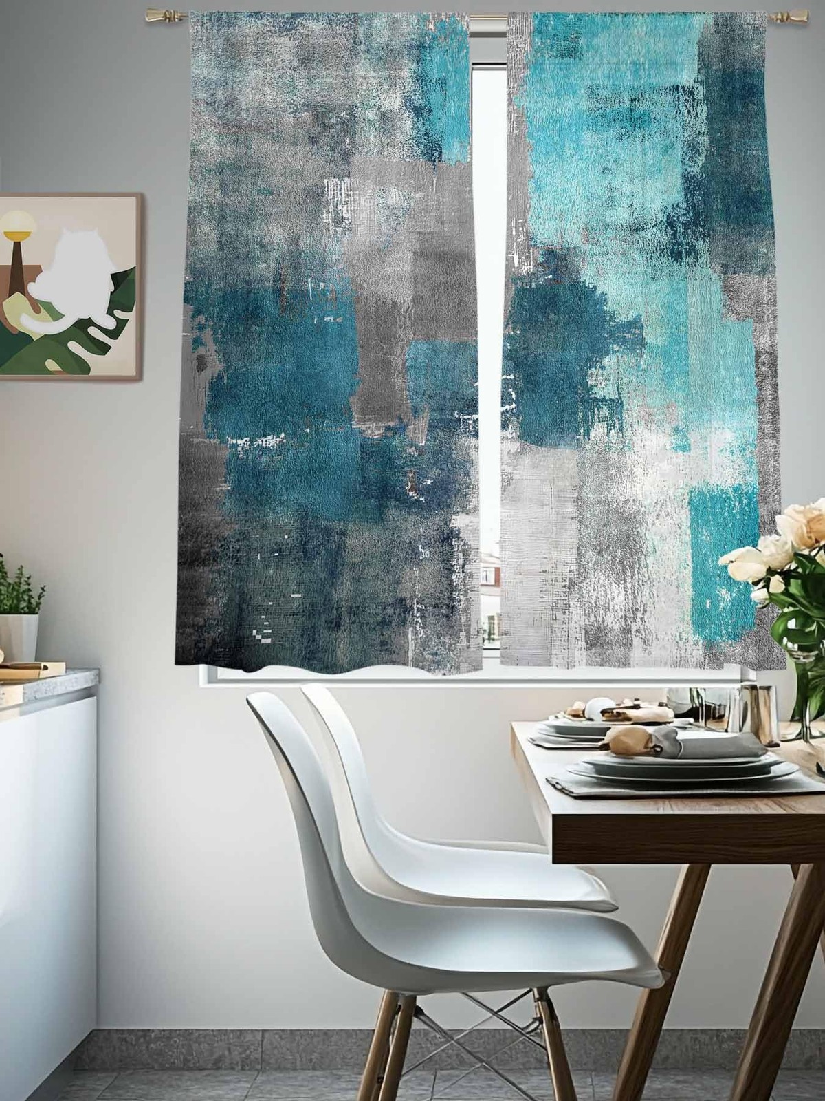Turquoise Blue Grey Sheer Curtains 72 Inch Length 2 Panels Set for Living Roo…