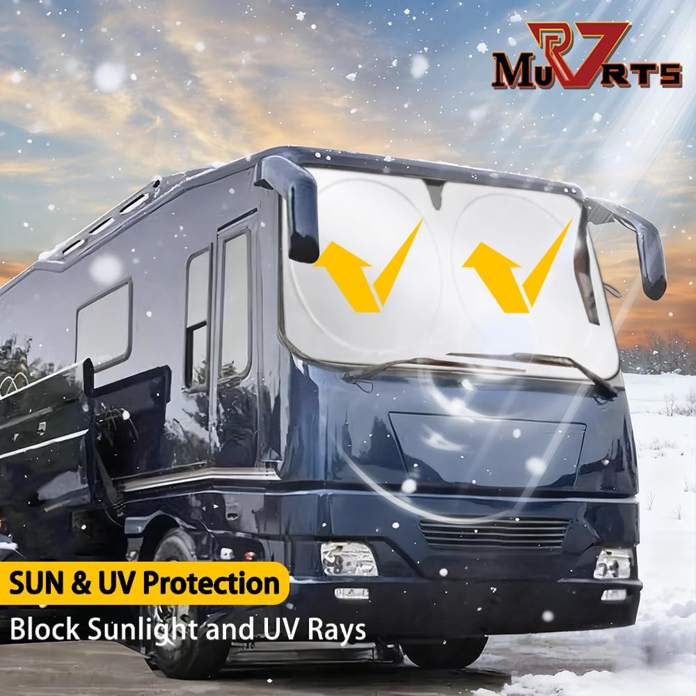 Class a RV Windshield Sunshade Cover, Reflective Window Film for Trailer Heat Bl
