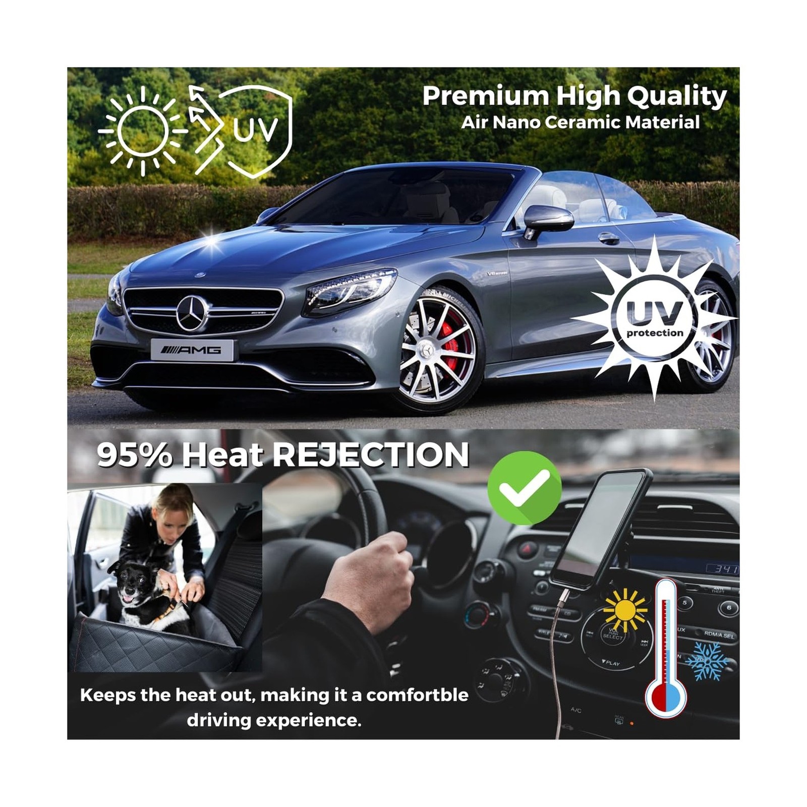 RockRose 35% Air Nano Ceramic Car Window Tint 36 in x 15FT 2PLY Charcoal Priv…