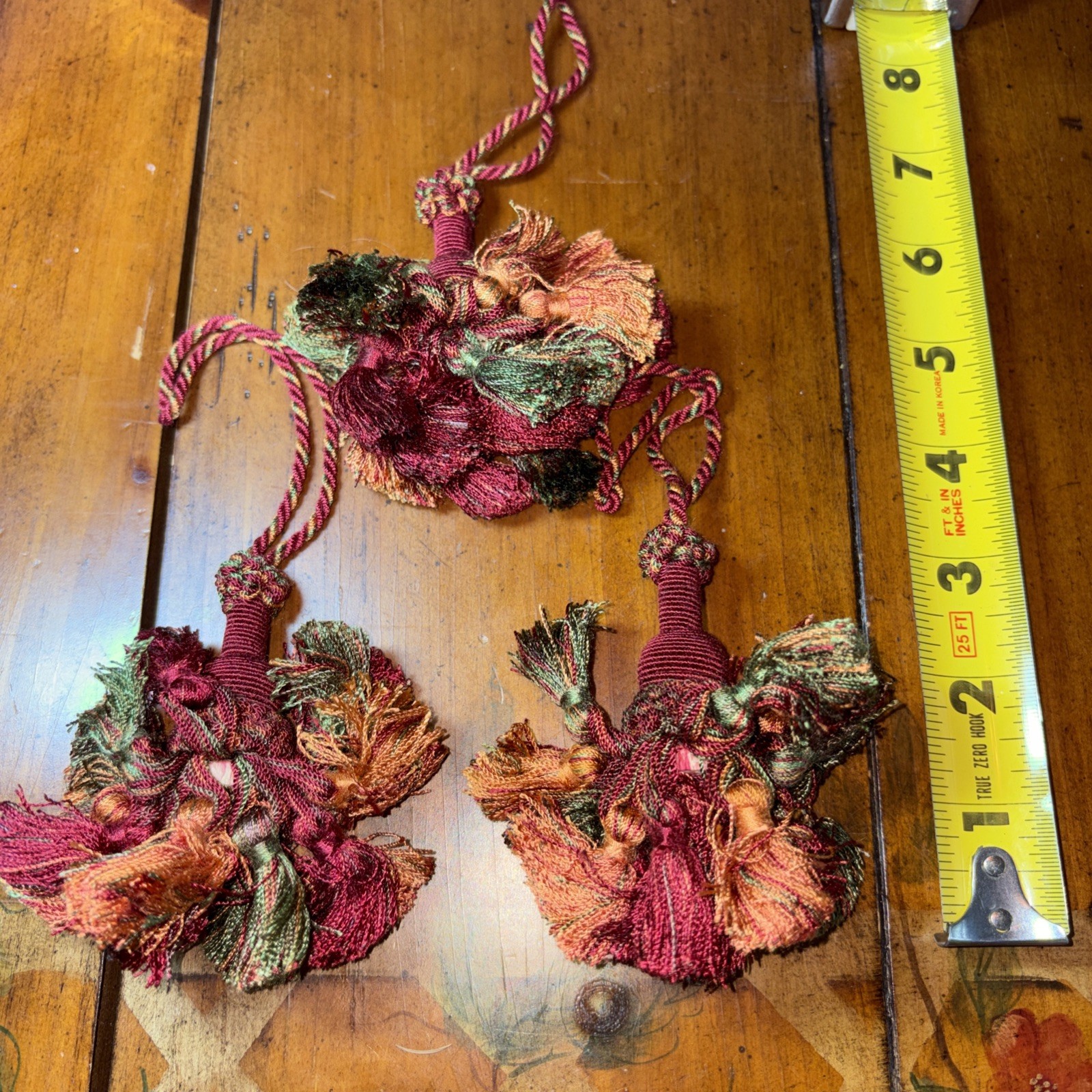Scalamandre Hand Made Braided Silk Tassel Lot of 3 Red Green Orange