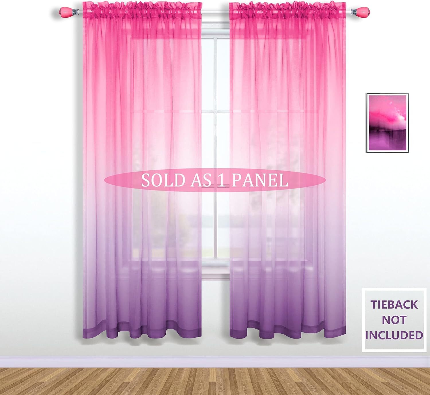Pink and Purple Curtains for Girls Bedroom Decor Set 1 Single Panel Pocket Windo