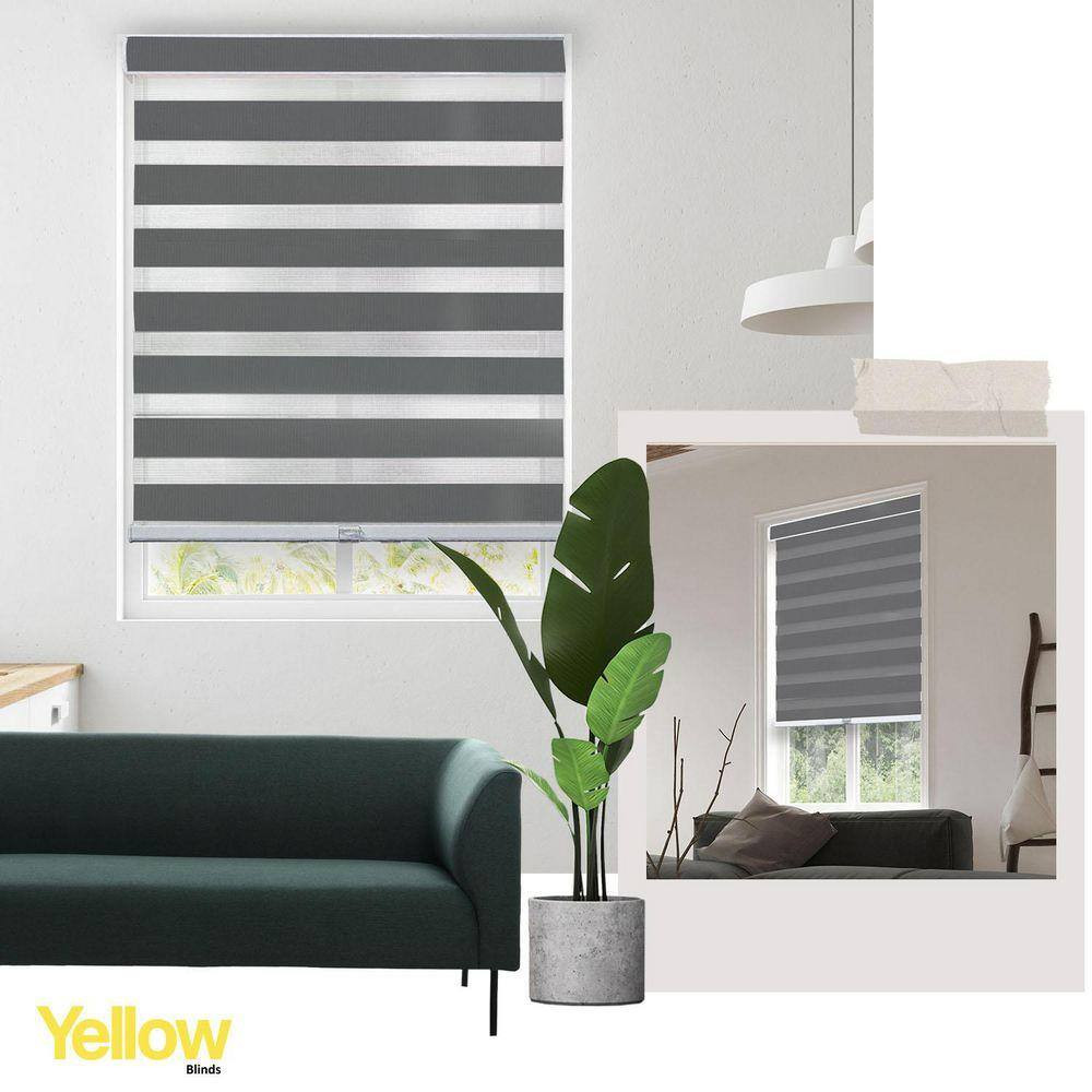 Gray Cordless Room Darkening Polyester Dual Layer Zebra Roller Shades-29 In. W X