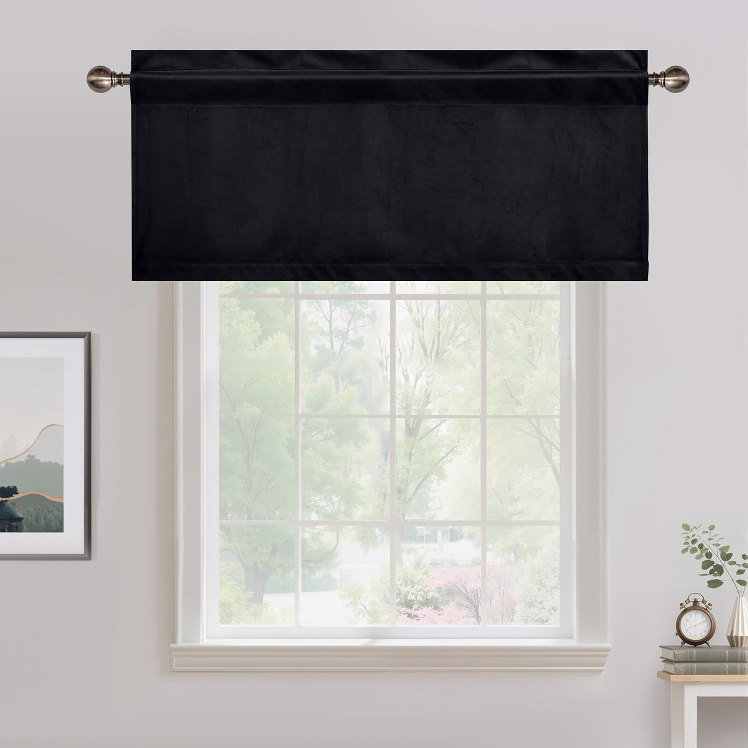 Black Velvet Valance Curtains for Windows 18 Inch Length, Kitchen Window Treatme
