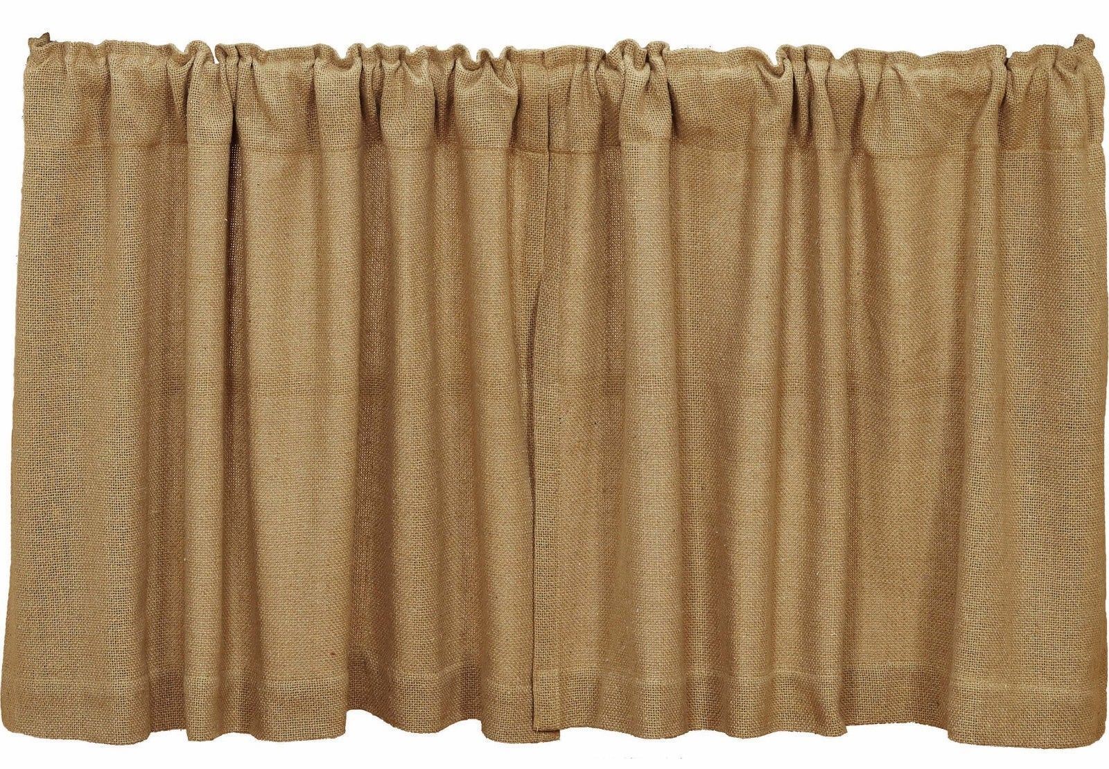 Burlap Natural Rustic Tan Cafe Curtains 100% Cotton Window Tier Set 24″ L
