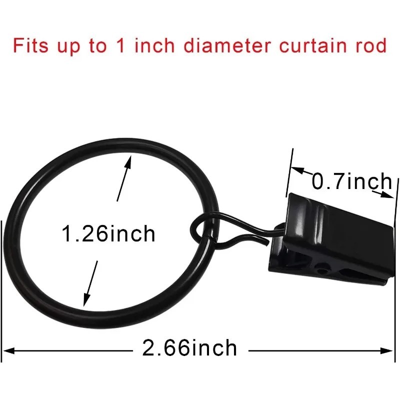 20PCS Curtain Rings with Clips Metal Drapery Hooks for 1in Curtain Rods
