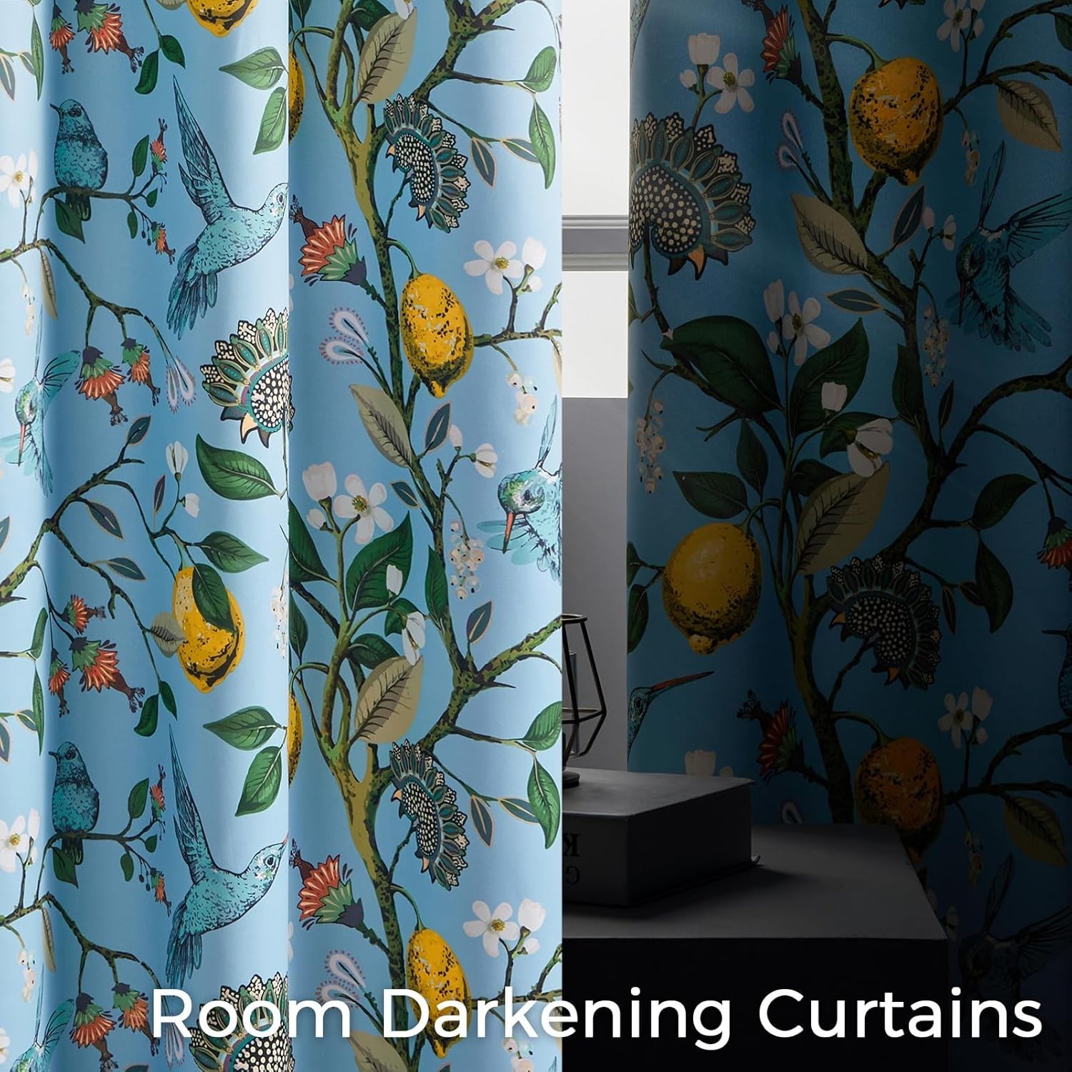 Kitchen Curtains 45 Inch Length Blue Vintage Blackout Curtains for Cafe Kitch…
