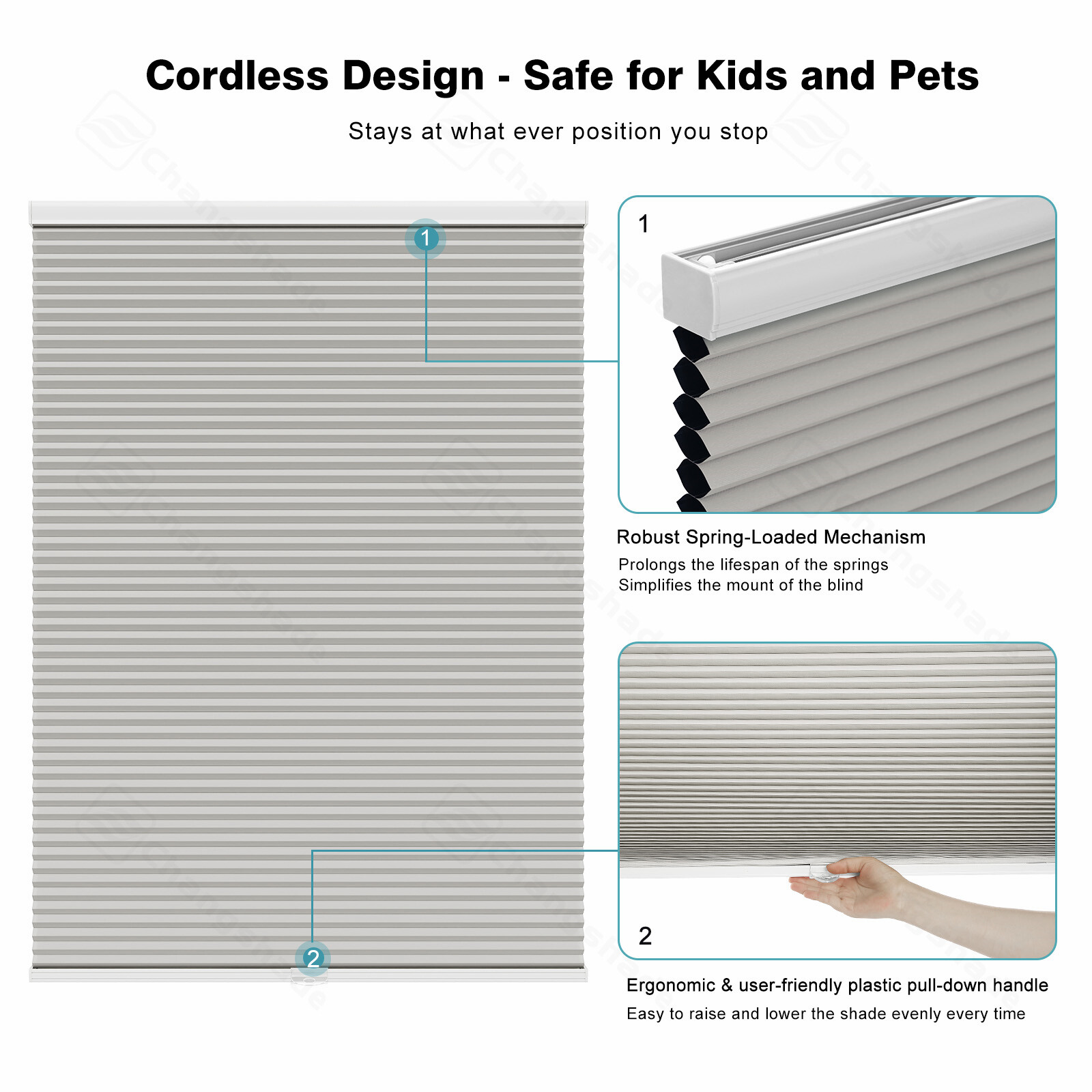 Changshade CUSTOM SIZE Cordless Window Shades 1.5inch Blackout Cellular Shades