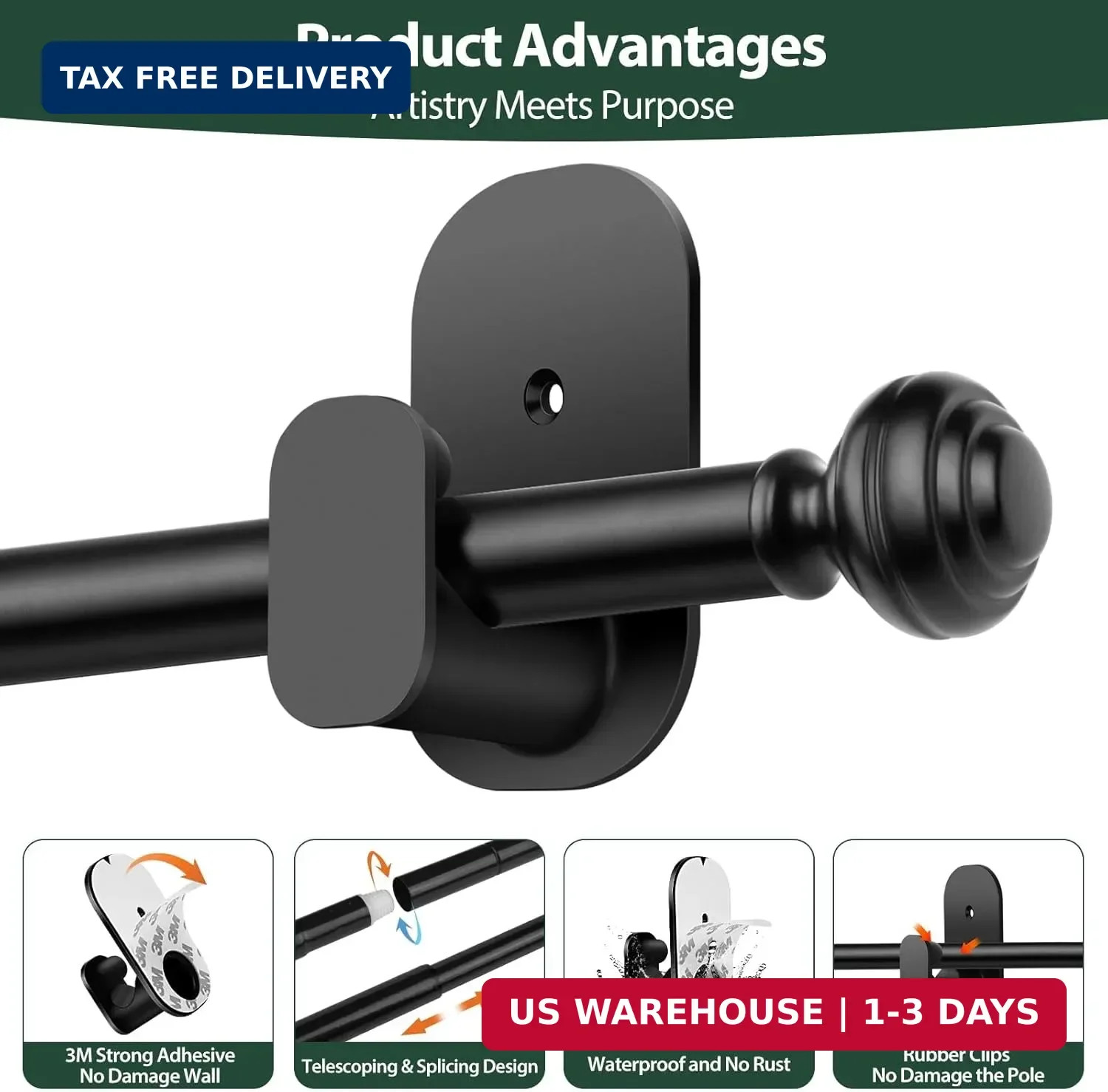 KAMANINA No Drill Curtain Rods for Windows 32 to 58 Inches, 5/8 Inch Renter Frie