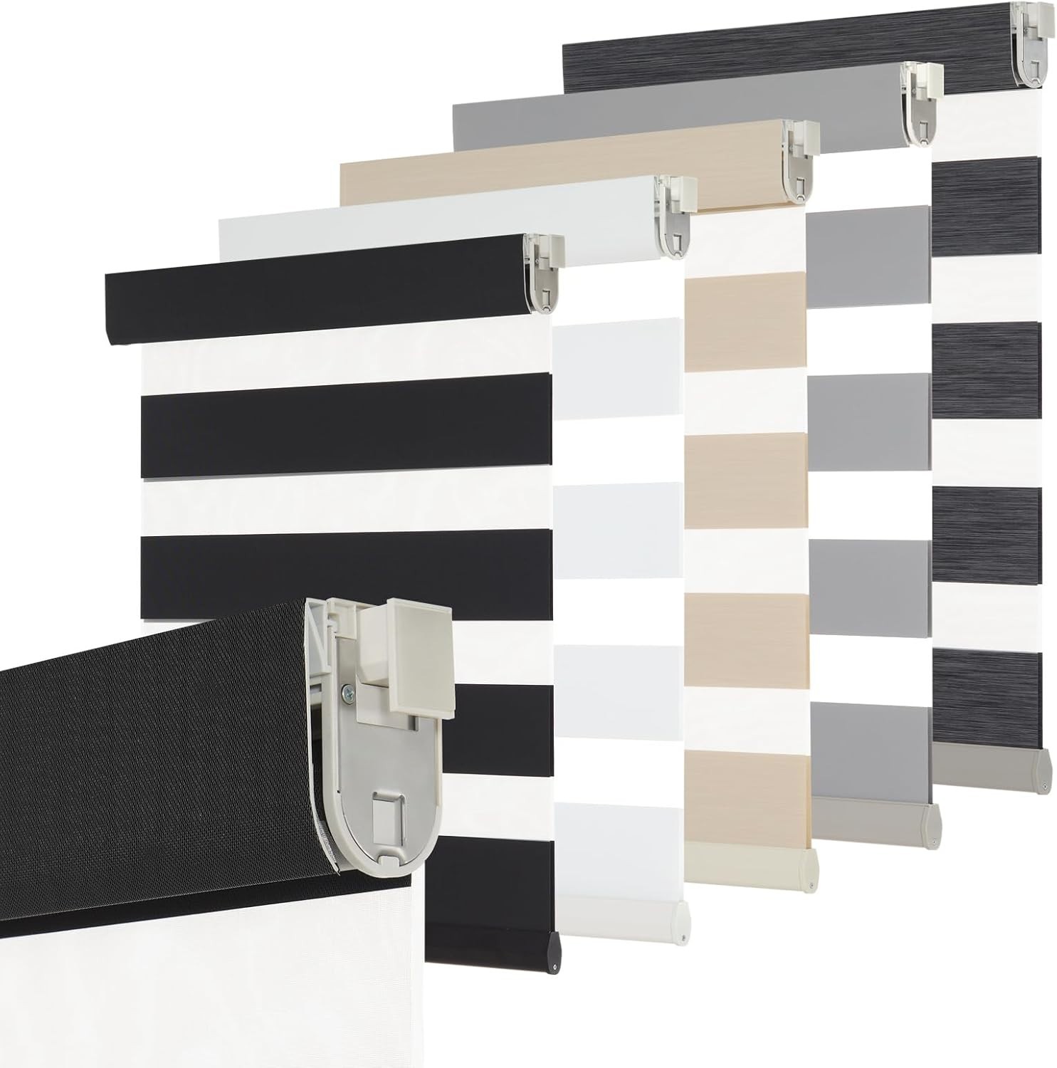 Black METechs No-Drill Zebra Blinds – Dual Layer Light Filtering Cordless Shades