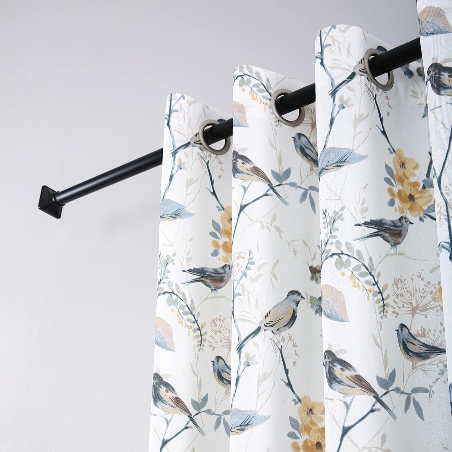 Farmhouse Bird Print Curtains 108″ Long, Grommet Drapes, 2 Panels Set