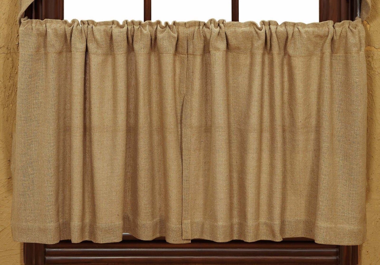 Burlap Natural Rustic Tan Cafe Curtains 100% Cotton Window Tier Set 24″ L