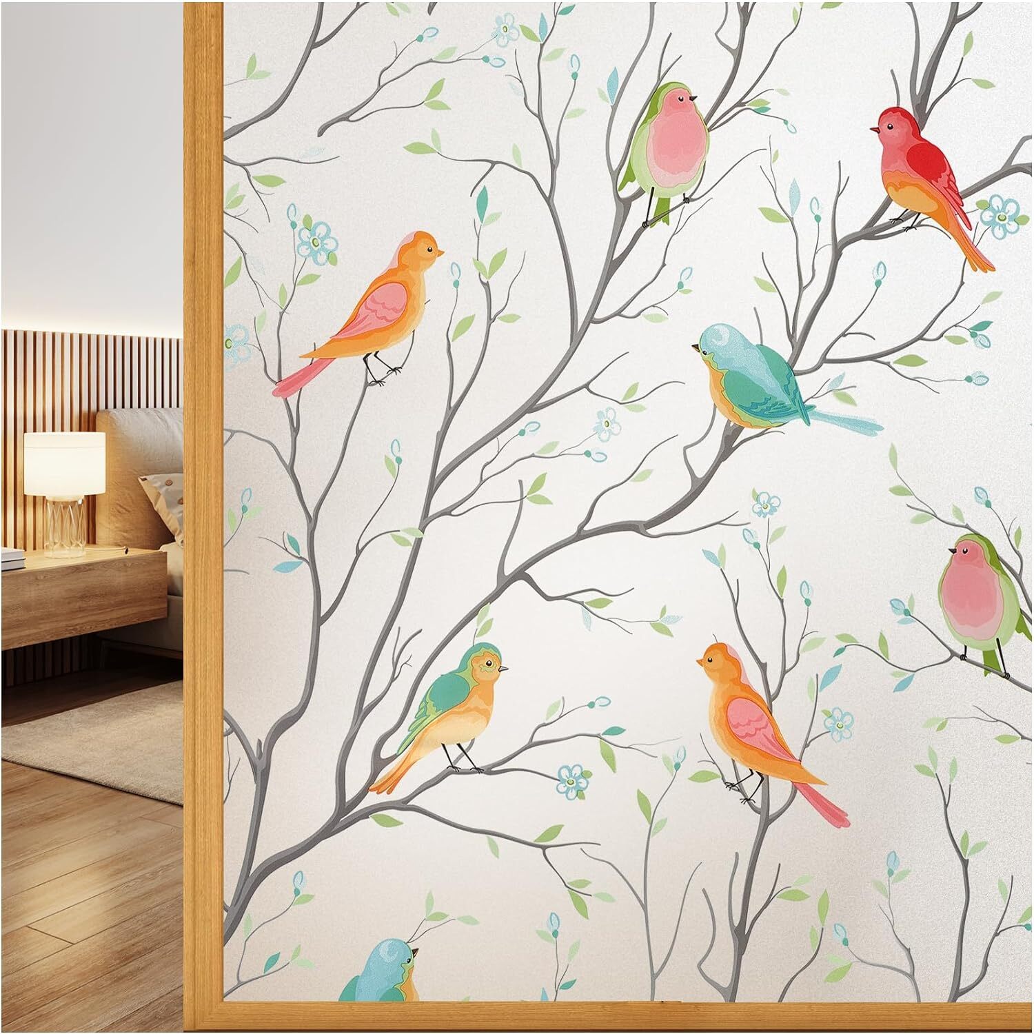 Window Privacy Film Decorative Bird Stained Glass Window Film Bathroom Fr