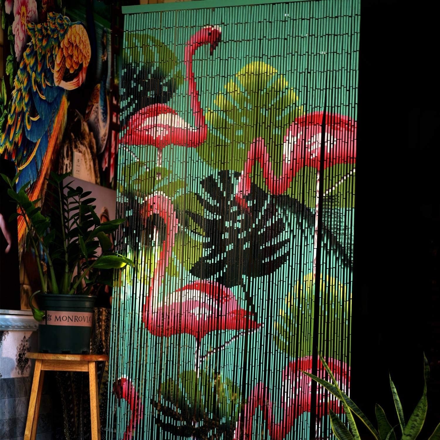 Flamingo Beaded Curtain for Doorways, 90 Strands Door Beads, 35.5” x 78” Hang…