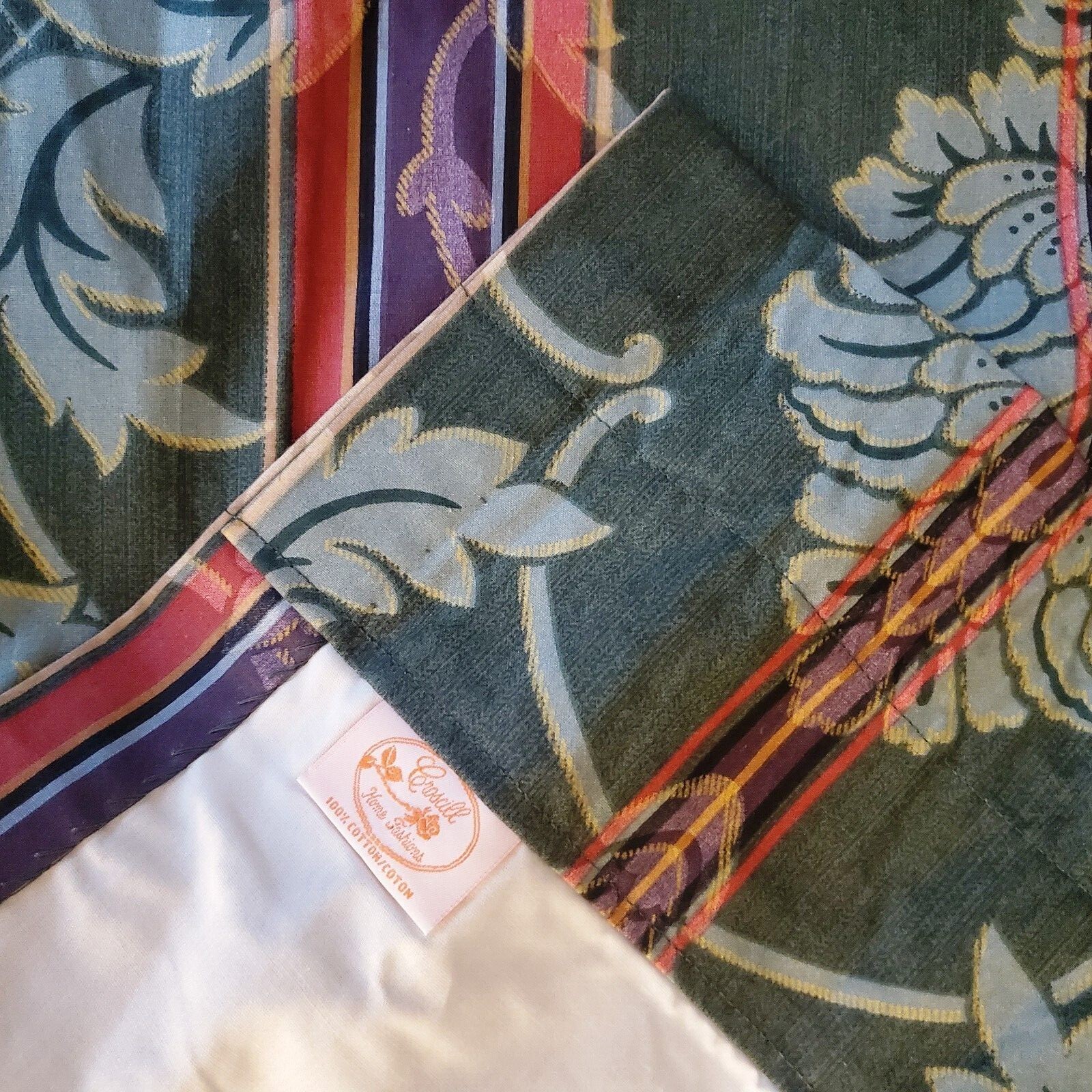 Rare Pair of Vintage Croscill Green Brocade Pattern Curtain Panels 86 x 42 – New