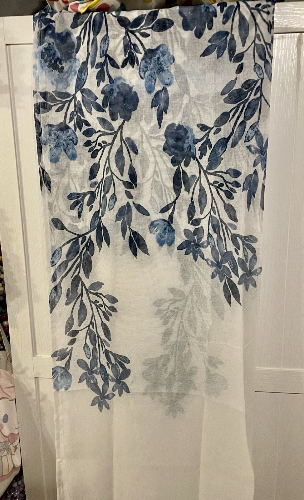 Sheer White Blue Flowers Curtains Set Of 2 50×82
